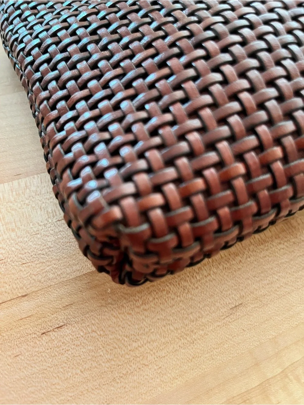 Americana by Sharif Woven Mini Crossbody Bag in Rich Brown with Gold Accent
